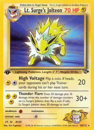 Lt. Surge's Jolteon 28/132 Gym Challenge 1st Edition