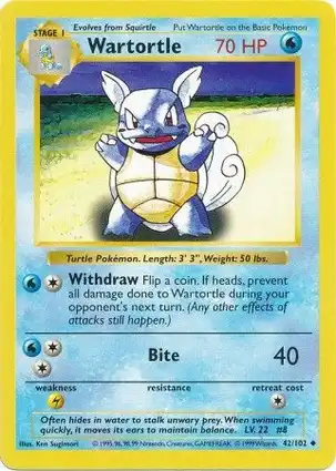 Wartortle 42/102 Base Set Shadowless