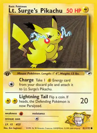 Lt. Surge's Pikachu 81/132 Gym Heroes 1st Edition