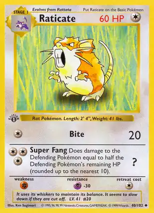 Raticate 40/102 Base Set 1st Edition