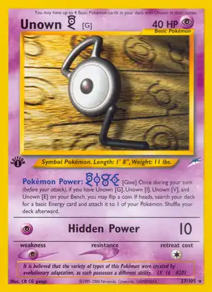 Unown [G] 27/105 Neo Destiny 1st Edition