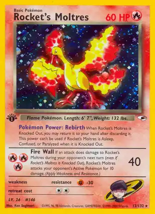 Rocket's Moltres 12/132 Gym Heroes 1st Edition