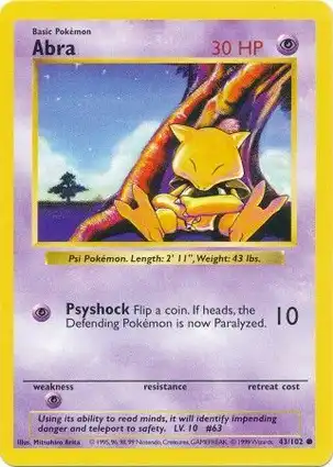 Abra 43/102 Base Set Shadowless