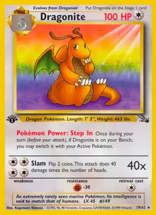 Dragonite 19/62 Fossil 1st Edition