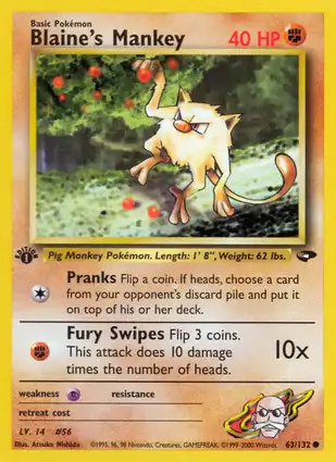 Blaine's Mankey 63/132 Gym Challenge 1st Edition