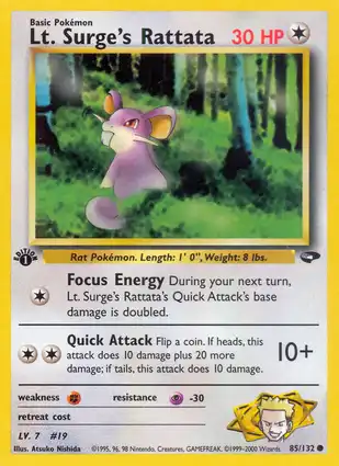 Lt. Surge's Rattata 85/132 Gym Challenge 1st Edition