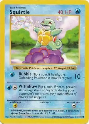 Squirtle 63/102 Base Set Shadowless