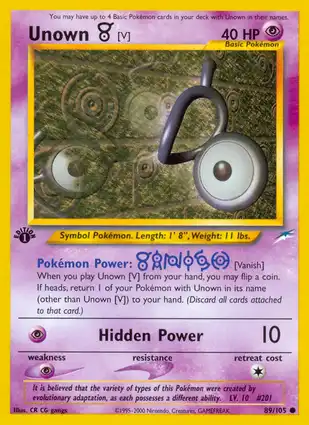Unown [V] 89/105 Neo Destiny 1st Edition
