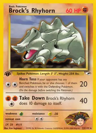 Brock's Rhyhorn 22/132 Gym Heroes 1st Edition