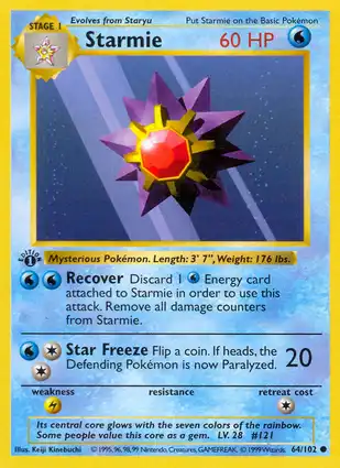 Starmie 64/102 Base Set 1st Edition