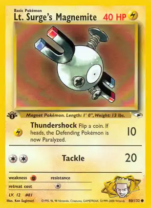 Lt. Surge's Magnemite 80/132 Gym Heroes 1st Edition