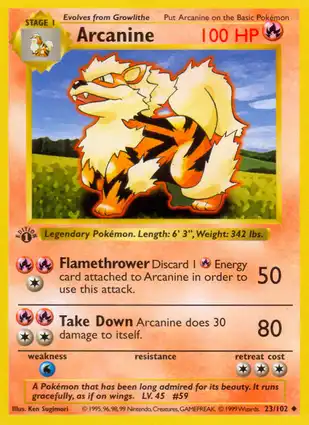 Arcanine 23/102 Base Set 1st Edition