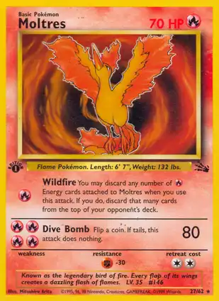 Moltres 27/62 Fossil 1st Edition