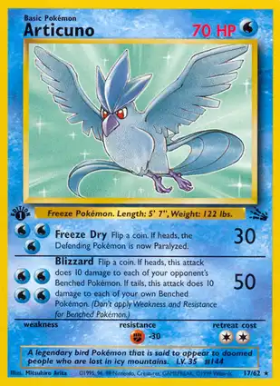 Articuno 17/62 Fossil 1st Edition