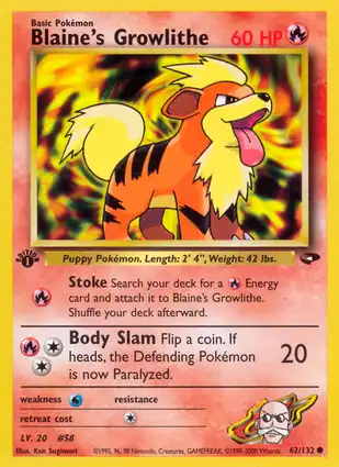 Blaine's Growlithe 62/132 Gym Challenge 1st Edition