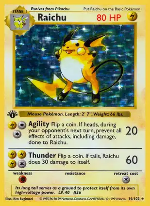 Raichu 14/102 Base Set 1st Edition