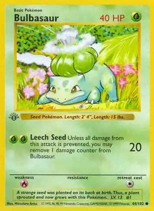 Bulbasaur 44/102 Base Set 1st Edition