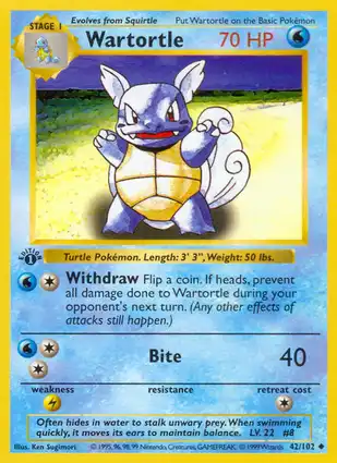 Wartortle 42/102 Base Set 1st Edition