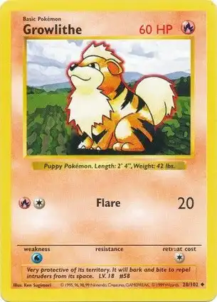 Growlithe 28/102 Base Set Shadowless