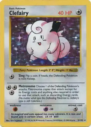 Clefairy 5/102 Base Set Shadowless