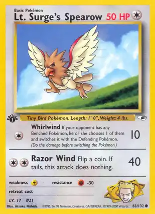 Lt. Surge's Spearow 83/132 Gym Heroes 1st Edition