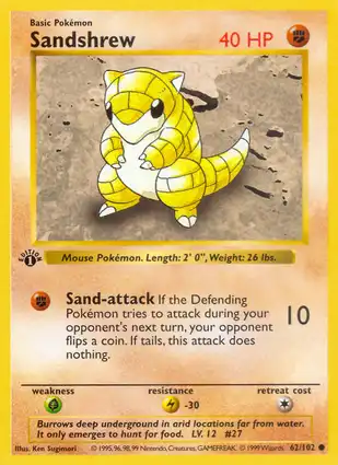 Sandshrew 62/102 Base Set 1st Edition