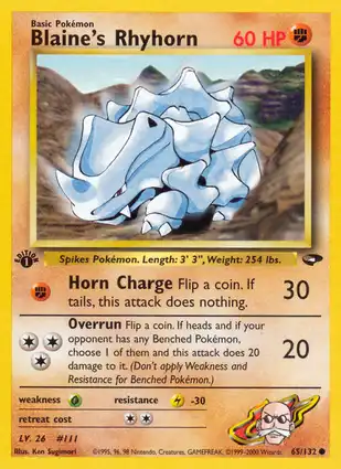 Blaine's Rhyhorn 65/132 Gym Challenge 1st Edition