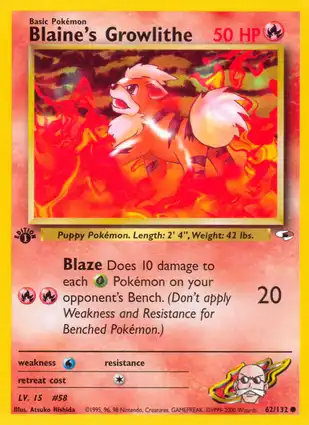 Blaine's Growlithe 62/132 Gym Heroes 1st Edition