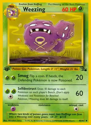 Weezing 45/62 Fossil 1st Edition