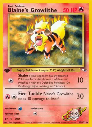 Blaine's Growlithe 35/132 Gym Heroes 1st Edition