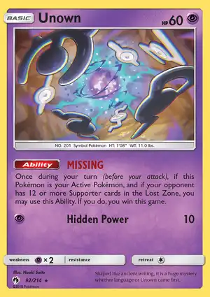 Unown 92/214 Lost Thunder