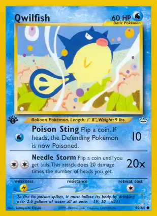 Qwilfish 49/64 Neo Revelation 1st Edition