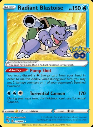 Radiant Blastoise 018/078 Pokémon GO