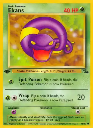 Ekans 46/62 Fossil 1st Edition