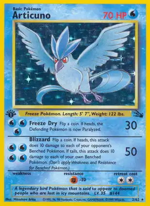 Articuno 2/62 Fossil 1st Edition