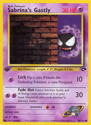 Sabrina's Gastly 96/132 Gym Challenge 1st Edition