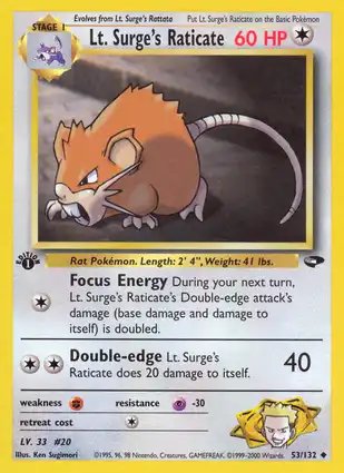 Lt. Surge's Raticate 53/132 Gym Challenge 1st Edition