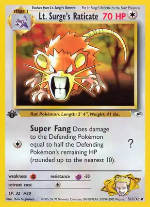 Lt. Surge's Raticate 51/132 Gym Heroes 1st Edition