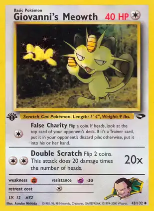 Giovanni's Meowth 43/132 Gym Challenge 1st Edition