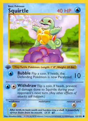 Squirtle 63/102 Base Set 1st Edition
