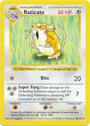 Raticate 40/102 Base Set Shadowless