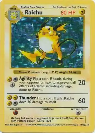 Raichu 14/102 Base Set Shadowless