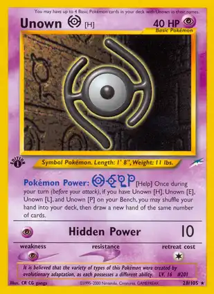 Unown [H] 28/105 Neo Destiny 1st Edition