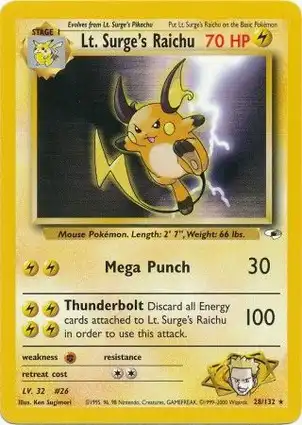 Lt. Surge's Raichu 28/132 Gym Heroes