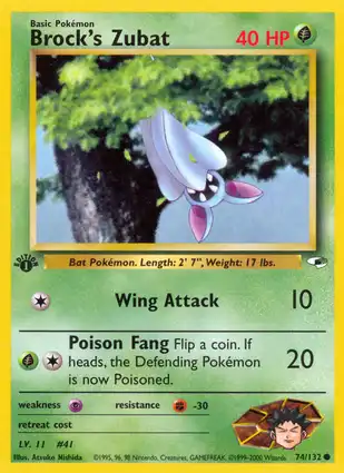 Brock's Zubat 74/132 Gym Heroes 1st Edition