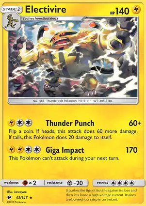 Electivire 43/147 Burning Shadows