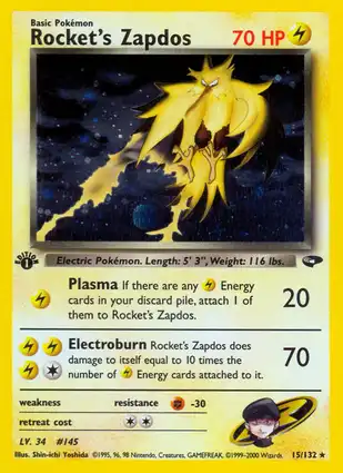 Rocket's Zapdos 15/132 Gym Challenge 1st Edition