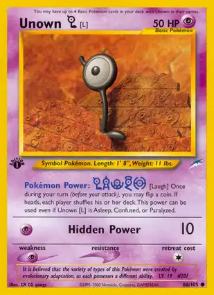 Unown [L] 86/105 Neo Destiny 1st Edition