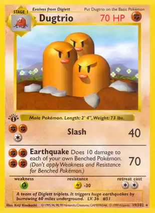 Dugtrio 19/102 Base Set 1st Edition