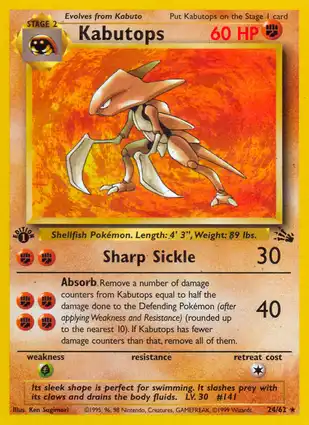 Kabutops 24/62 Fossil 1st Edition